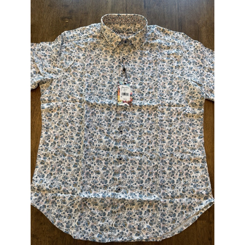 Robert Graham Mens M Fulco Short Sleeve Linen Blend Floral Button Shirt $188!